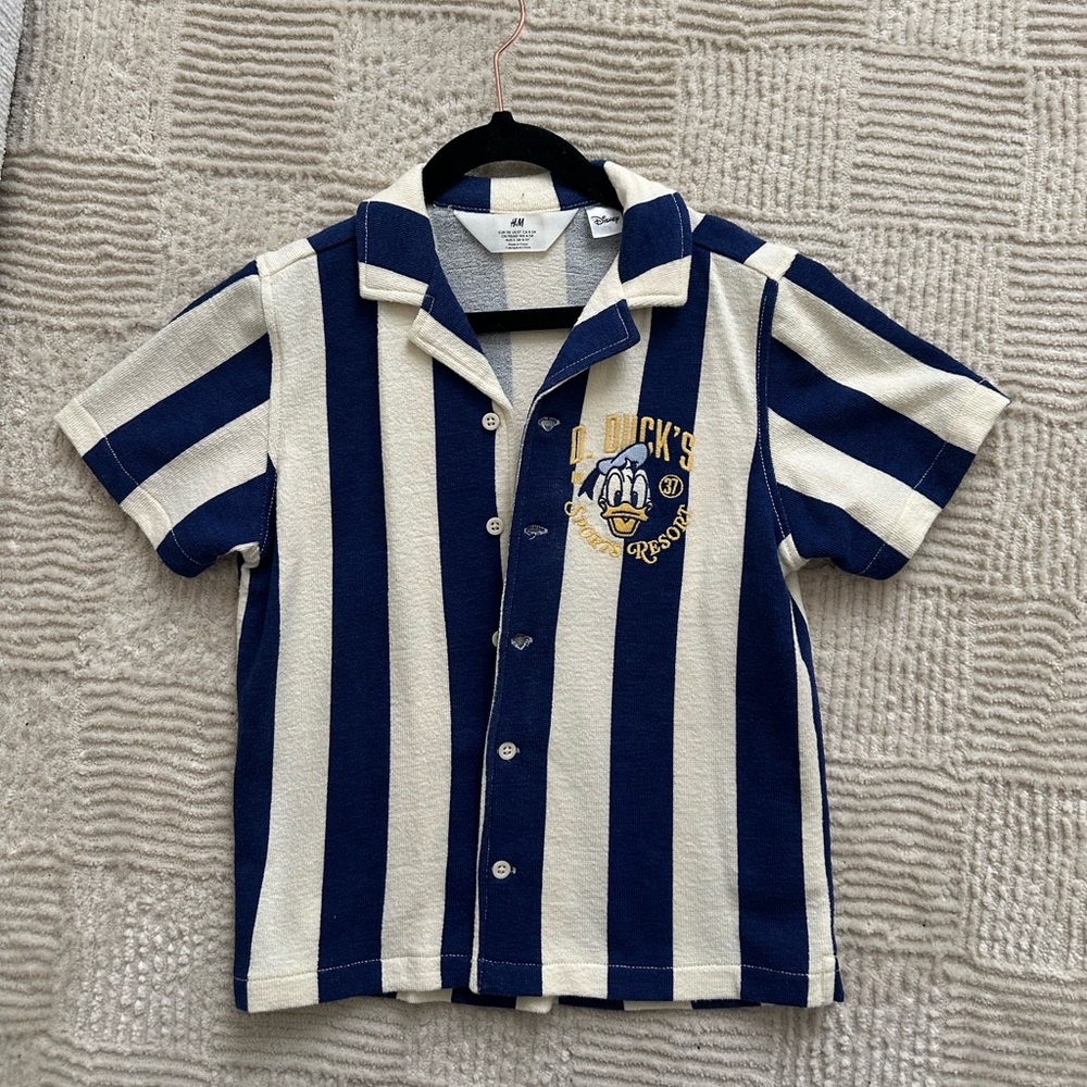 H&M Disney kids Navy and Cream Striped Button Down Shirt